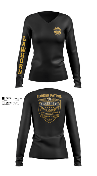 Womens Long Sleeve Vneck Shirt, Border Patrol, Police, Teamtime, Team time, sublimation, custom sports apparel, team uniforms, spirit wear, spiritwear, sports uniforms, custom shirts, team store, custom team store, fundraiser sports, apparel fundraiser