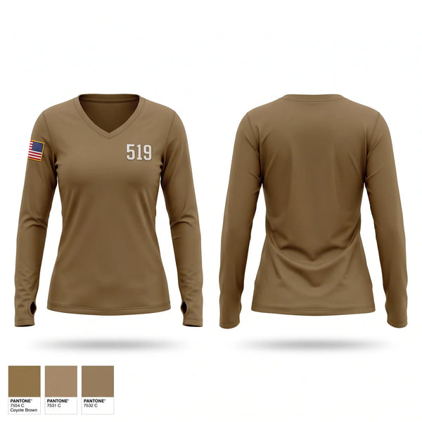 Womens Long Sleeve Vneck Shirt, 519, Army, Teamtime, Team time, sublimation, custom sports apparel, team uniforms, spirit wear, spiritwear, sports uniforms, custom shirts, team store, custom team store, fundraiser sports, apparel fundraiser