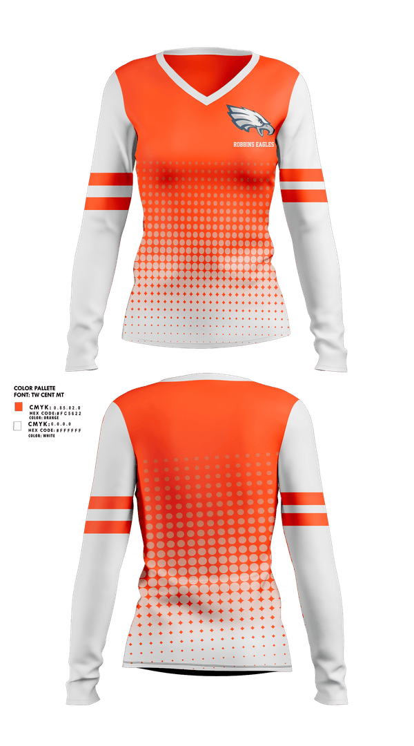 Womens Long Sleeve Vneck Shirt, Robbins Eagles, , Teamtime, Team time, sublimation, custom sports apparel, team uniforms, spirit wear, spiritwear, sports uniforms, custom shirts, team store, custom team store, fundraiser sports, apparel fundraiser