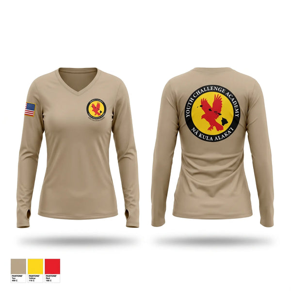 Womens Long Sleeve Vneck Shirt, Youth Challenge Academy, National Guard, Teamtime, Team time, sublimation, custom sports apparel, team uniforms, spirit wear, spiritwear, sports uniforms, custom shirts, team store, custom team store, fundraiser sports, apparel fundraiser