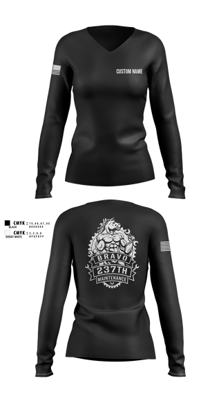 Womens Long Sleeve Vneck Shirt, BRAVO 237th BSB, Army, Teamtime, Team time, sublimation, custom sports apparel, team uniforms, spirit wear, spiritwear, sports uniforms, custom shirts, team store, custom team store, fundraiser sports, apparel fundraiser