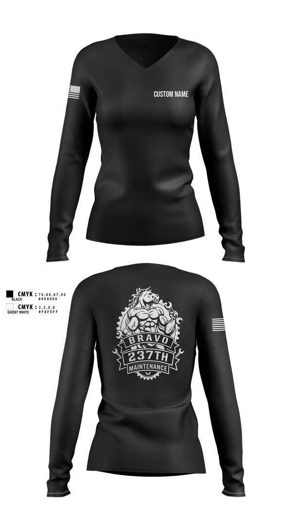 Womens Long Sleeve Vneck Shirt, BRAVO 237th BSB, Army, Teamtime, Team time, sublimation, custom sports apparel, team uniforms, spirit wear, spiritwear, sports uniforms, custom shirts, team store, custom team store, fundraiser sports, apparel fundraiser