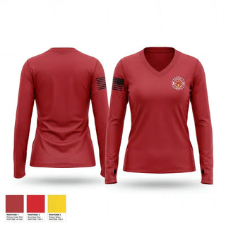 Womens Long Sleeve Vneck Shirt, Red Lick VFD, Fire Department, Teamtime, Team time, sublimation, custom sports apparel, team uniforms, spirit wear, spiritwear, sports uniforms, custom shirts, team store, custom team store, fundraiser sports, apparel fundraiser