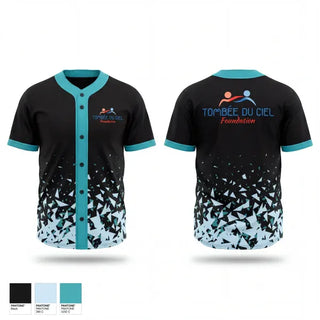 Full Button Baseball Jersey, TOMBÉE DU CIEL, Baseball, Teamtime, Team time, sublimation, custom sports apparel, team uniforms, spirit wear, spiritwear, sports uniforms, custom shirts, team store, custom team store, fundraiser sports, apparel fundraiser