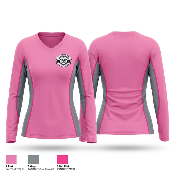 Womens Long Sleeve Vneck Shirt, Bad News Bullies, Softball, Teamtime, Team time, sublimation, custom sports apparel, team uniforms, spirit wear, spiritwear, sports uniforms, custom shirts, team store, custom team store, fundraiser sports, apparel fundraiser