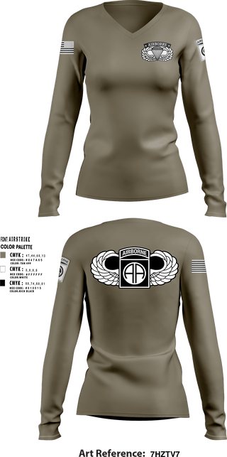 Women's Long Sleeve Vneck Shirt, 82nd airborne Division, Army, Teamtime, Team time, sublimation, custom sports apparel, team uniforms, spirit wear, spiritwear, sports uniforms, custom shirts, team store, custom team store, fundraiser sports, apparel fundraiser