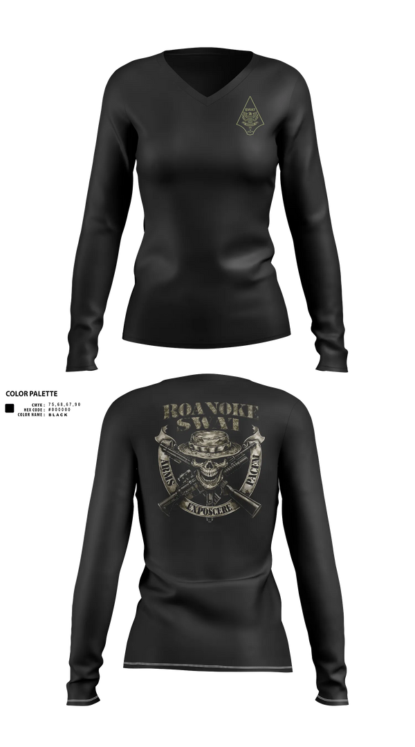 Womens Long Sleeve Vneck Shirt, Roanoke SWAT, Police, Teamtime, Team time, sublimation, custom sports apparel, team uniforms, spirit wear, spiritwear, sports uniforms, custom shirts, team store, custom team store, fundraiser sports, apparel fundraiser