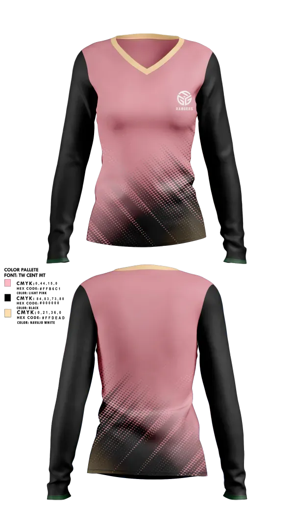 Womens Long Sleeve Vneck Shirt, Rangers, Women's Soccer, Teamtime, Team time, sublimation, custom sports apparel, team uniforms, spirit wear, spiritwear, sports uniforms, custom shirts, team store, custom team store, fundraiser sports, apparel fundraiser