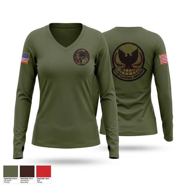 Womens Long Sleeve Vneck Shirt, 9th Intelligence Squadron, Air Force, Teamtime, Team time, sublimation, custom sports apparel, team uniforms, spirit wear, spiritwear, sports uniforms, custom shirts, team store, custom team store, fundraiser sports, apparel fundraiser