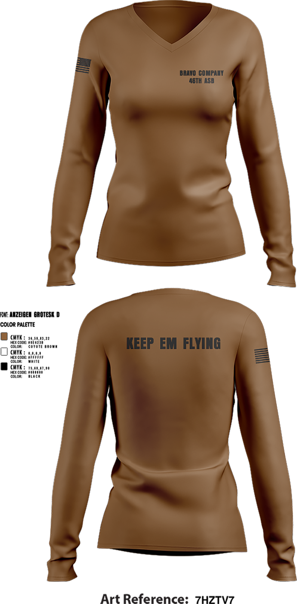 Womens Long Sleeve Vneck Shirt, Bravo company 46th ASB, , Teamtime, Team time, sublimation, custom sports apparel, team uniforms, spirit wear, spiritwear, sports uniforms, custom shirts, team store, custom team store, fundraiser sports, apparel fundraiser