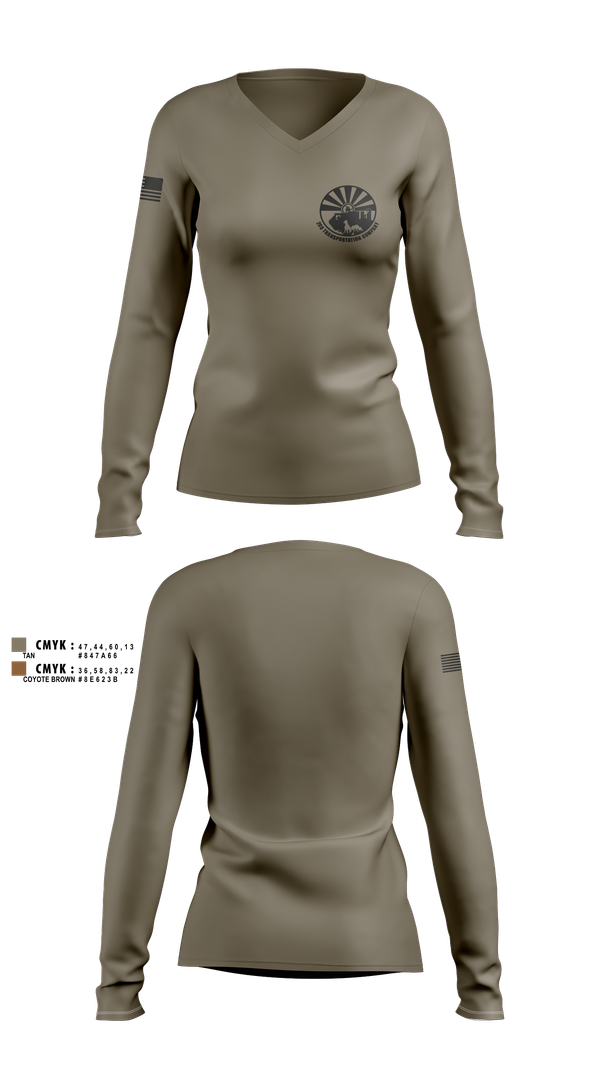 Womens Long Sleeve Vneck Shirt, 208 Transportation Company, , Teamtime, Team time, sublimation, custom sports apparel, team uniforms, spirit wear, spiritwear, sports uniforms, custom shirts, team store, custom team store, fundraiser sports, apparel fundraiser