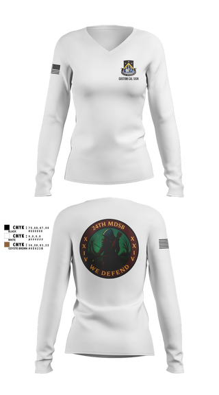 Womens Long Sleeve Vneck Shirt, 24th MDSB, Army, Teamtime, Team time, sublimation, custom sports apparel, team uniforms, spirit wear, spiritwear, sports uniforms, custom shirts, team store, custom team store, fundraiser sports, apparel fundraiser