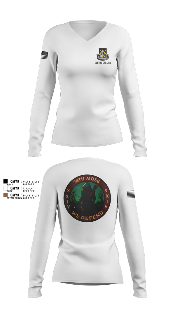 Womens Long Sleeve Vneck Shirt, 24th MDSB, Army, Teamtime, Team time, sublimation, custom sports apparel, team uniforms, spirit wear, spiritwear, sports uniforms, custom shirts, team store, custom team store, fundraiser sports, apparel fundraiser