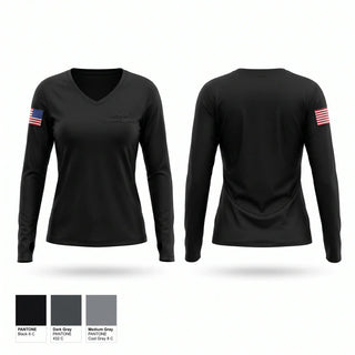 Womens Long Sleeve Vneck Shirt, U.S. Forces Customs Agency, Army, Teamtime, Team time, sublimation, custom sports apparel, team uniforms, spirit wear, spiritwear, sports uniforms, custom shirts, team store, custom team store, fundraiser sports, apparel fundraiser