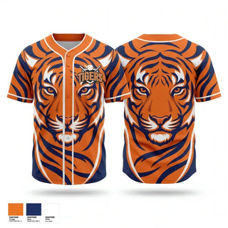 Full Button Baseball Jersey, Malone Tigers, Baseball, Teamtime, Team time, sublimation, custom sports apparel, team uniforms, spirit wear, spiritwear, sports uniforms, custom shirts, team store, custom team store, fundraiser sports, apparel fundraiser