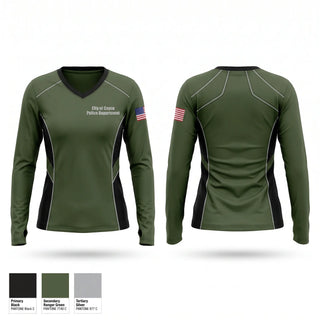 Womens Long Sleeve Vneck Shirt, City of Cayce Police Department, Police, Teamtime, Team time, sublimation, custom sports apparel, team uniforms, spirit wear, spiritwear, sports uniforms, custom shirts, team store, custom team store, fundraiser sports, apparel fundraiser