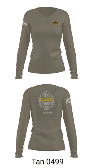 Womens Long Sleeve Vneck Shirt, HHC 1/109th INF, Army, Teamtime, Team time, sublimation, custom sports apparel, team uniforms, spirit wear, spiritwear, sports uniforms, custom shirts, team store, custom team store, fundraiser sports, apparel fundraiser