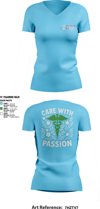 Womens Short Sleeve Vneck Shirt, Minn Care Home Health, , Teamtime, Team time, sublimation, custom sports apparel, team uniforms, spirit wear, spiritwear, sports uniforms, custom shirts, team store, custom team store, fundraiser sports, apparel fundraiser