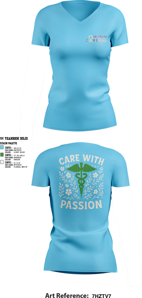 Womens Short Sleeve Vneck Shirt, Minn Care Home Health, , Teamtime, Team time, sublimation, custom sports apparel, team uniforms, spirit wear, spiritwear, sports uniforms, custom shirts, team store, custom team store, fundraiser sports, apparel fundraiser
