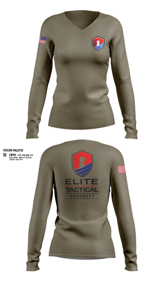 Womens Long Sleeve Vneck Shirt, Elite Tactical Security, Police, Teamtime, Team time, sublimation, custom sports apparel, team uniforms, spirit wear, spiritwear, sports uniforms, custom shirts, team store, custom team store, fundraiser sports, apparel fundraiser