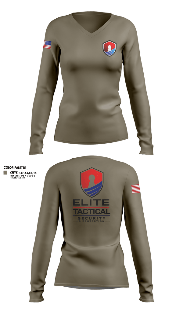 Womens Long Sleeve Vneck Shirt, Elite Tactical Security, Police, Teamtime, Team time, sublimation, custom sports apparel, team uniforms, spirit wear, spiritwear, sports uniforms, custom shirts, team store, custom team store, fundraiser sports, apparel fundraiser