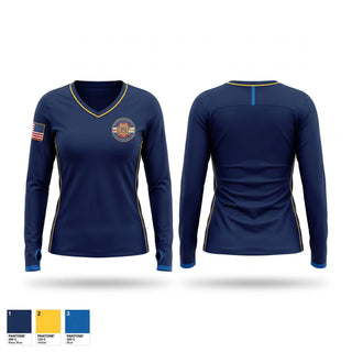 Womens Long Sleeve Vneck Shirt, Douglas County Sheriff’s Office SRO Unit, Police, Teamtime, Team time, sublimation, custom sports apparel, team uniforms, spirit wear, spiritwear, sports uniforms, custom shirts, team store, custom team store, fundraiser sports, apparel fundraiser