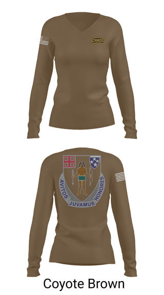 Womens Long Sleeve Vneck Shirt, Chaos Company, 1-182 Infantry, , Teamtime, Team time, sublimation, custom sports apparel, team uniforms, spirit wear, spiritwear, sports uniforms, custom shirts, team store, custom team store, fundraiser sports, apparel fundraiser