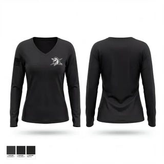 Womens Long Sleeve Vneck Shirt, Houston Fugitive Operations Alpha, Police, Teamtime, Team time, sublimation, custom sports apparel, team uniforms, spirit wear, spiritwear, sports uniforms, custom shirts, team store, custom team store, fundraiser sports, apparel fundraiser
