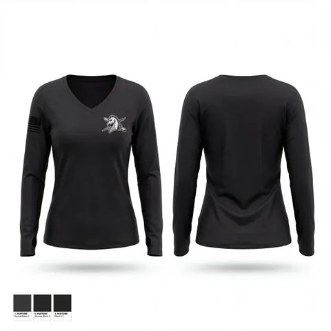 Womens Long Sleeve Vneck Shirt, Houston Fugitive Operations Alpha, Police, Teamtime, Team time, sublimation, custom sports apparel, team uniforms, spirit wear, spiritwear, sports uniforms, custom shirts, team store, custom team store, fundraiser sports, apparel fundraiser