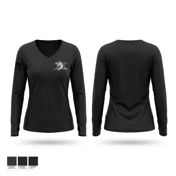 Womens Long Sleeve Vneck Shirt, Houston Fugitive Operations Alpha, Police, Teamtime, Team time, sublimation, custom sports apparel, team uniforms, spirit wear, spiritwear, sports uniforms, custom shirts, team store, custom team store, fundraiser sports, apparel fundraiser
