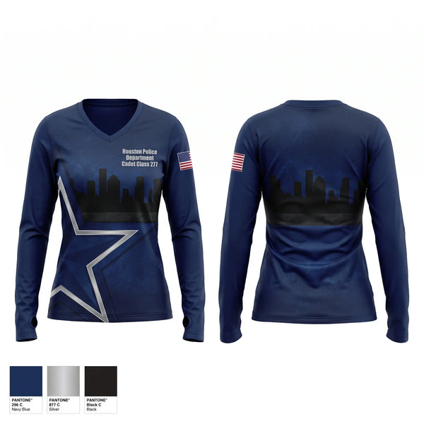 Womens Long Sleeve Vneck Shirt, Houston Police Department Cadet Class 277, Police, Teamtime, Team time, sublimation, custom sports apparel, team uniforms, spirit wear, spiritwear, sports uniforms, custom shirts, team store, custom team store, fundraiser sports, apparel fundraiser