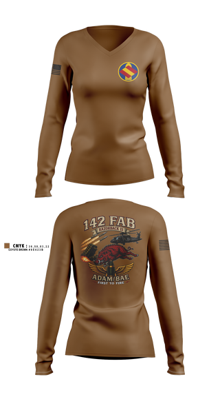 Womens Long Sleeve Vneck Shirt, 142nd, Army, Teamtime, Team time, sublimation, custom sports apparel, team uniforms, spirit wear, spiritwear, sports uniforms, custom shirts, team store, custom team store, fundraiser sports, apparel fundraiser