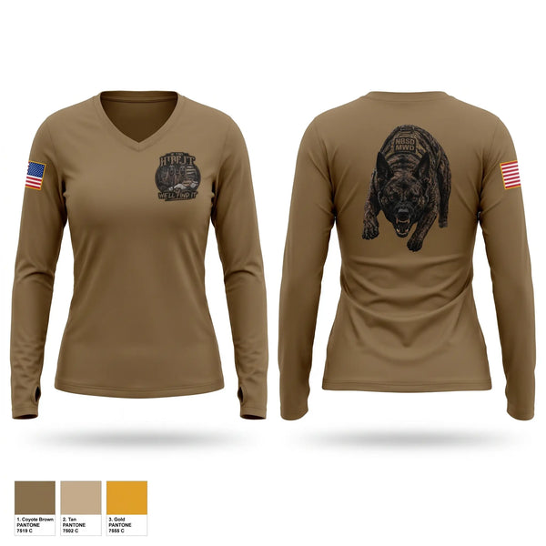 Womens Long Sleeve Vneck Shirt, NBSD MWD, Navy, Teamtime, Team time, sublimation, custom sports apparel, team uniforms, spirit wear, spiritwear, sports uniforms, custom shirts, team store, custom team store, fundraiser sports, apparel fundraiser