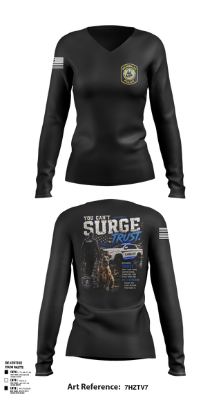 Womens Long Sleeve Vneck Shirt, South Carolina Police K9 Association, Police, Teamtime, Team time, sublimation, custom sports apparel, team uniforms, spirit wear, spiritwear, sports uniforms, custom shirts, team store, custom team store, fundraiser sports, apparel fundraiser