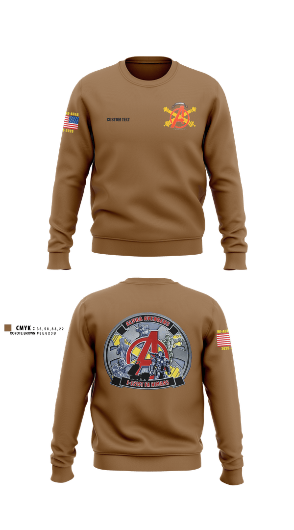 Crew Neck Sweatshirt, Alpha Avengers 1-121st FAR HIMARS, Army, Teamtime, Team time, sublimation, custom sports apparel, team uniforms, spirit wear, spiritwear, sports uniforms, custom shirts, team store, custom team store, fundraiser sports, apparel fundraiser