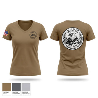 Womens Short Sleeve Vneck Shirt, Team Mustache, Army, Teamtime, Team time, sublimation, custom sports apparel, team uniforms, spirit wear, spiritwear, sports uniforms, custom shirts, team store, custom team store, fundraiser sports, apparel fundraiser