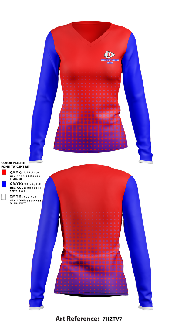 Womens Long Sleeve Vneck Shirt, Derby Pop Warner Cheer, Cheer, Teamtime, Team time, sublimation, custom sports apparel, team uniforms, spirit wear, spiritwear, sports uniforms, custom shirts, team store, custom team store, fundraiser sports, apparel fundraiser