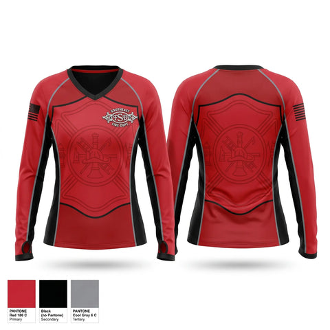 Womens Long Sleeve Vneck Shirt, Southeast Fire Department, Fire Department, Teamtime, Team time, sublimation, custom sports apparel, team uniforms, spirit wear, spiritwear, sports uniforms, custom shirts, team store, custom team store, fundraiser sports, apparel fundraiser
