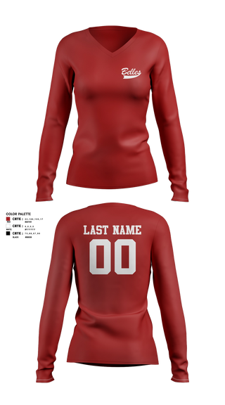 Womens Long Sleeve Vneck Shirt, Bluegrass Lightning Belles, Softball, Teamtime, Team time, sublimation, custom sports apparel, team uniforms, spirit wear, spiritwear, sports uniforms, custom shirts, team store, custom team store, fundraiser sports, apparel fundraiser