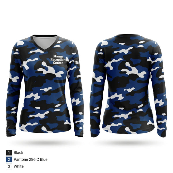 Womens Long Sleeve Vneck Shirt, Marne Reception Center, Army, Teamtime, Team time, sublimation, custom sports apparel, team uniforms, spirit wear, spiritwear, sports uniforms, custom shirts, team store, custom team store, fundraiser sports, apparel fundraiser