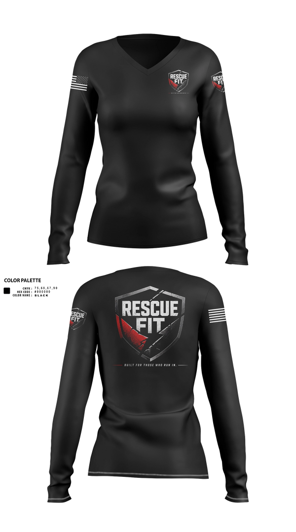 Womens Long Sleeve Vneck Shirt, Rescue FitRescue Fit, Fire Department, Teamtime, Team time, sublimation, custom sports apparel, team uniforms, spirit wear, spiritwear, sports uniforms, custom shirts, team store, custom team store, fundraiser sports, apparel fundraiser