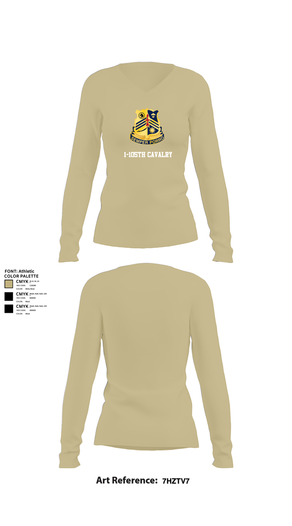 Womens Long Sleeve Vneck Shirt, 1-105th cavalry, Army, Teamtime, Team time, sublimation, custom sports apparel, team uniforms, spirit wear, spiritwear, sports uniforms, custom shirts, team store, custom team store, fundraiser sports, apparel fundraiser