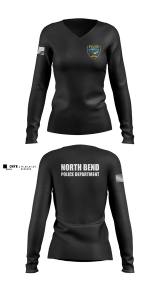 Womens Long Sleeve Vneck Shirt, North Bend PD, Police, Teamtime, Team time, sublimation, custom sports apparel, team uniforms, spirit wear, spiritwear, sports uniforms, custom shirts, team store, custom team store, fundraiser sports, apparel fundraiser