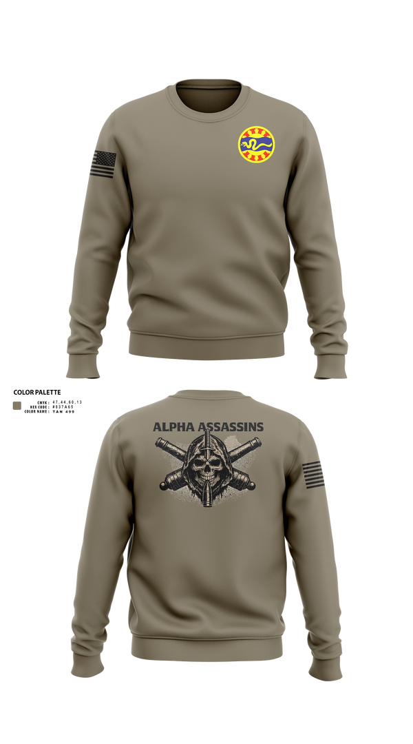 Crew Neck Sweatshirt, 1-148 FA A Btry, National Guard, Teamtime, Team time, sublimation, custom sports apparel, team uniforms, spirit wear, spiritwear, sports uniforms, custom shirts, team store, custom team store, fundraiser sports, apparel fundraiser