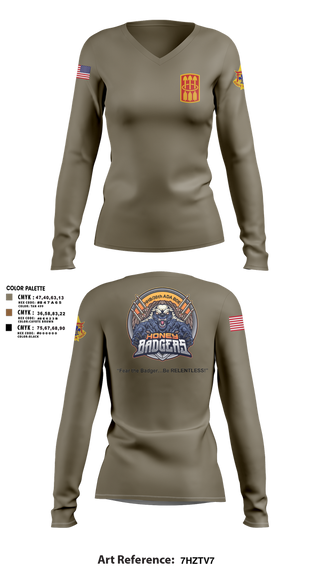 Womens Long Sleeve Vneck Shirt, Honey Badgers / 30X, Army, Teamtime, Team time, sublimation, custom sports apparel, team uniforms, spirit wear, spiritwear, sports uniforms, custom shirts, team store, custom team store, fundraiser sports, apparel fundraiser
