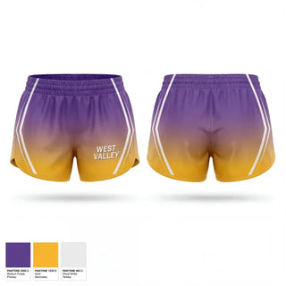 Womens Shorts, West Valley, Track & Field, Teamtime, Team time, sublimation, custom sports apparel, team uniforms, spirit wear, spiritwear, sports uniforms, custom shirts, team store, custom team store, fundraiser sports, apparel fundraiser