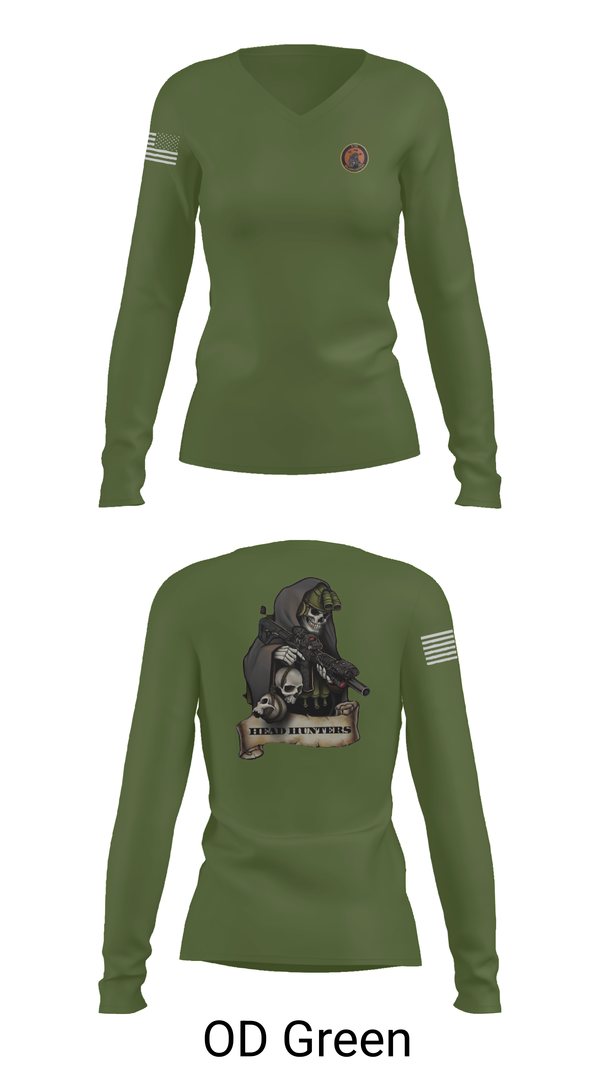 Womens Long Sleeve Vneck Shirt, HHC 2-135th AVN REG, , Teamtime, Team time, sublimation, custom sports apparel, team uniforms, spirit wear, spiritwear, sports uniforms, custom shirts, team store, custom team store, fundraiser sports, apparel fundraiser