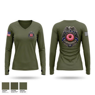 Womens Long Sleeve Vneck Shirt, Donut Shop Police Department, Police, Teamtime, Team time, sublimation, custom sports apparel, team uniforms, spirit wear, spiritwear, sports uniforms, custom shirts, team store, custom team store, fundraiser sports, apparel fundraiser