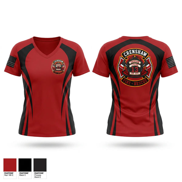 Womens Short Sleeve Vneck Shirt, Crenshaw, Fire Department, Teamtime, Team time, sublimation, custom sports apparel, team uniforms, spirit wear, spiritwear, sports uniforms, custom shirts, team store, custom team store, fundraiser sports, apparel fundraiser