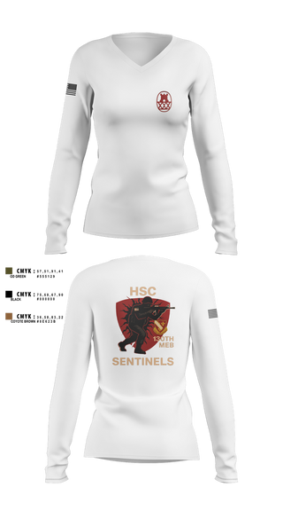 Womens Long Sleeve Vneck Shirt, HSC 130th MEB, Army, Teamtime, Team time, sublimation, custom sports apparel, team uniforms, spirit wear, spiritwear, sports uniforms, custom shirts, team store, custom team store, fundraiser sports, apparel fundraiser